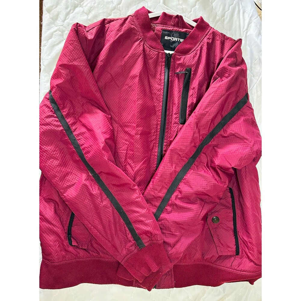Sportier Men’s Burgundy Bomber Jacket, Full Zip, Stand-Up Collar, 2XL
